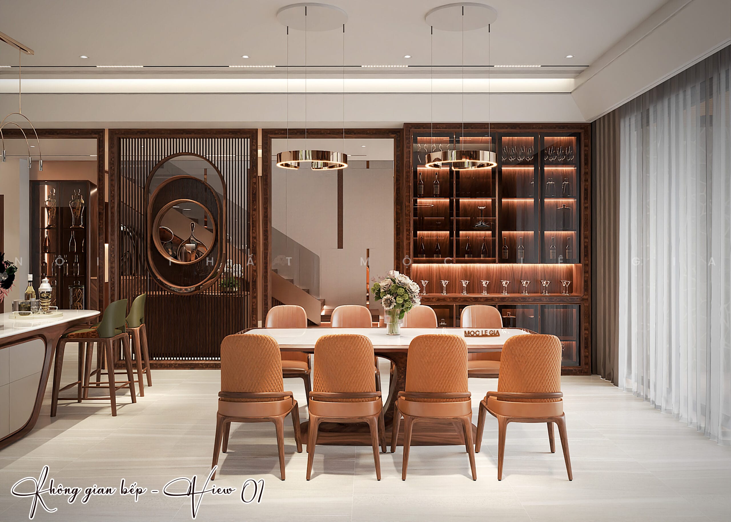 Thiết kế phòng bếp gỗ óc chó Mộc Lê Gia