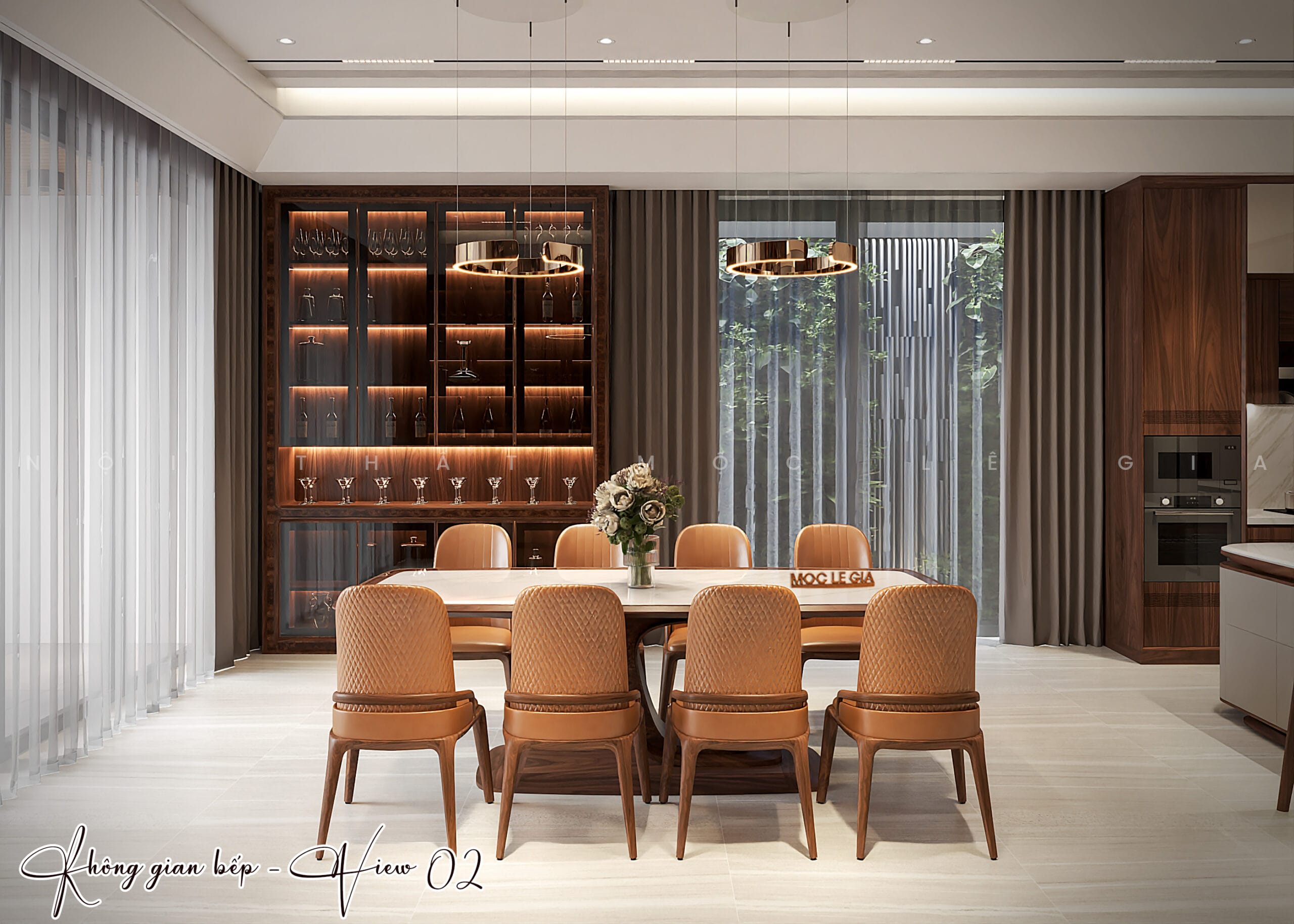 Thiết kế phòng bếp gỗ óc chó Mộc Lê Gia