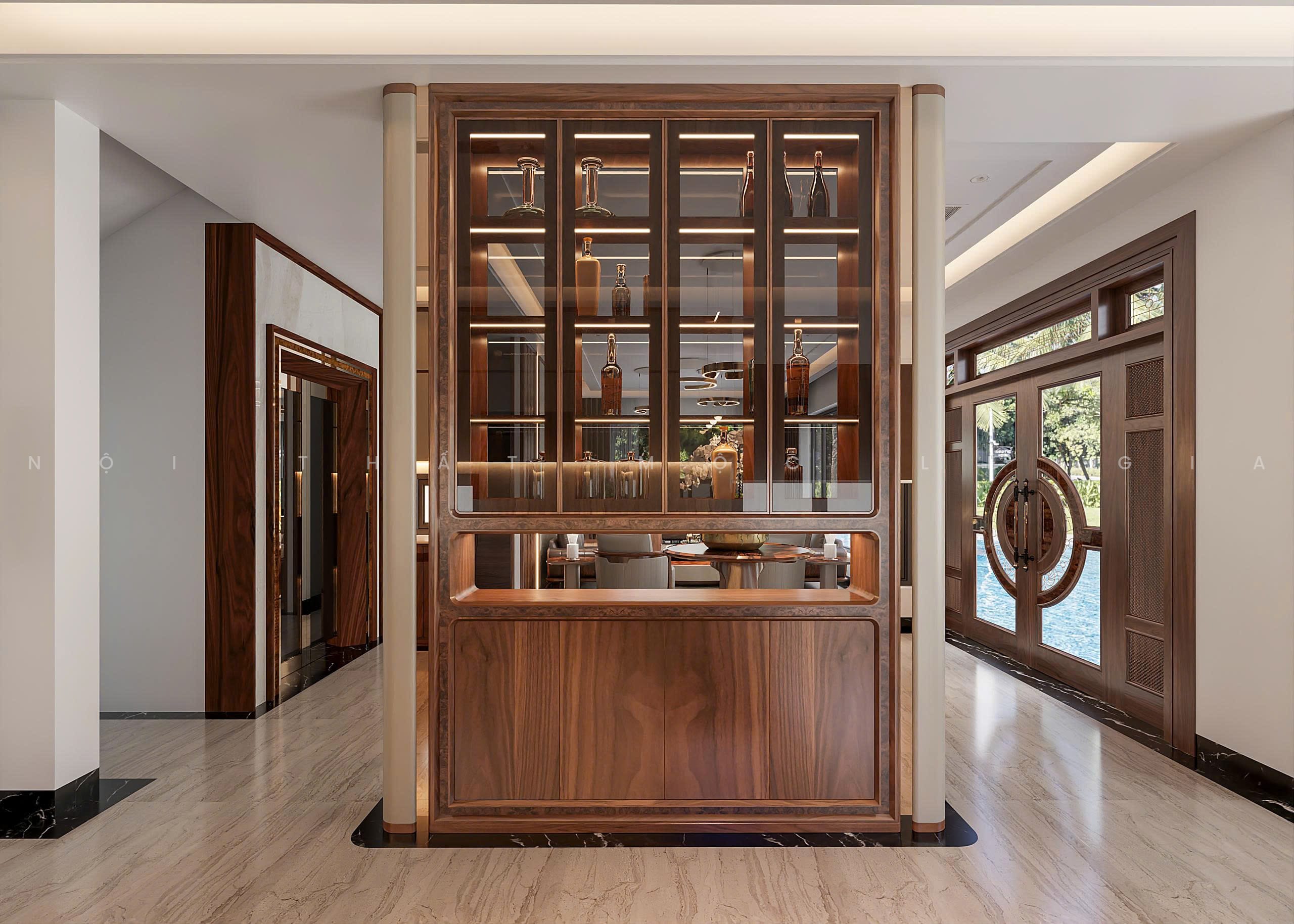 Mộc Lê Gia thiết kế phòng bếp gỗ óc chó