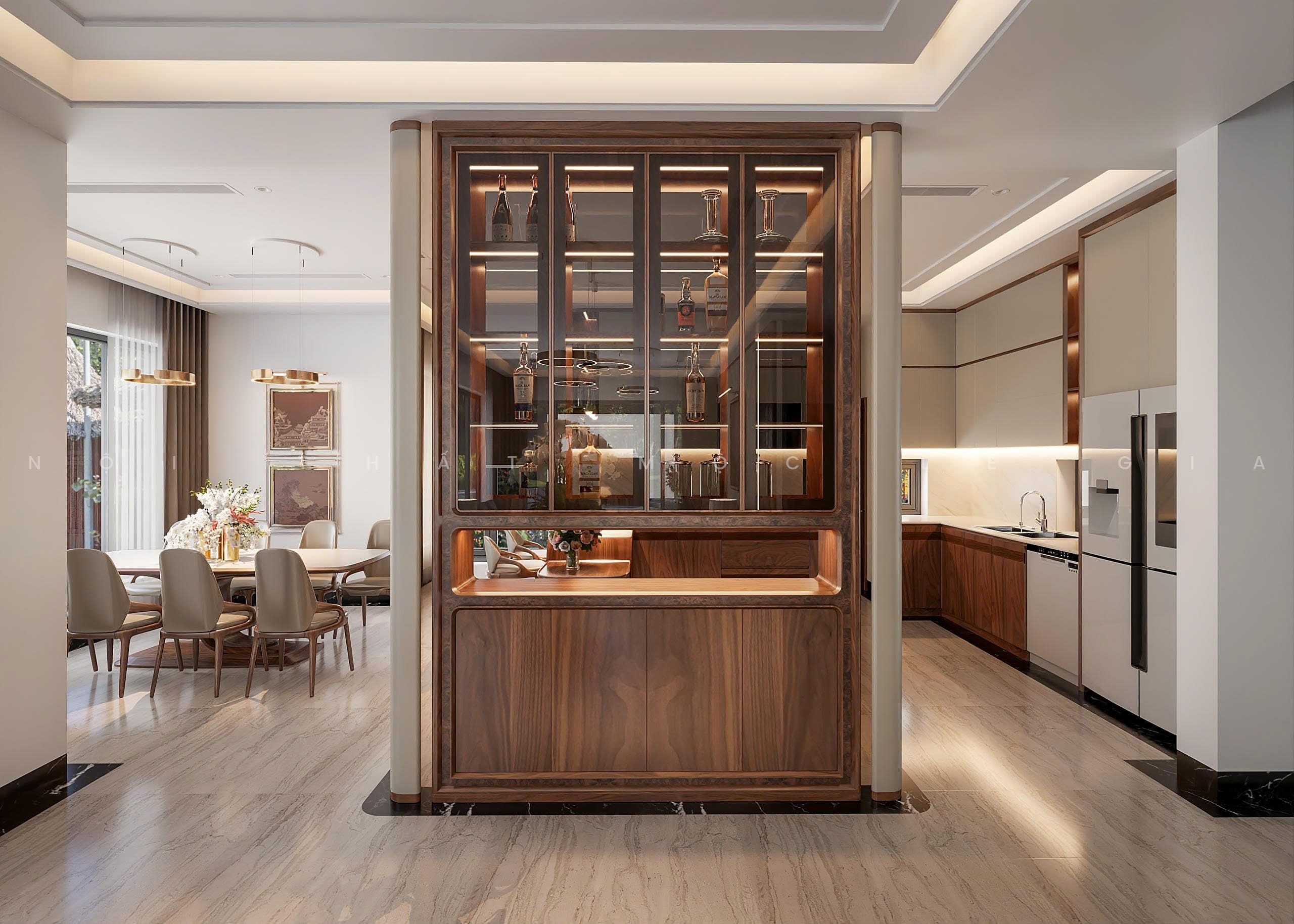 Mộc Lê Gia thiết kế phòng bếp gỗ óc chó