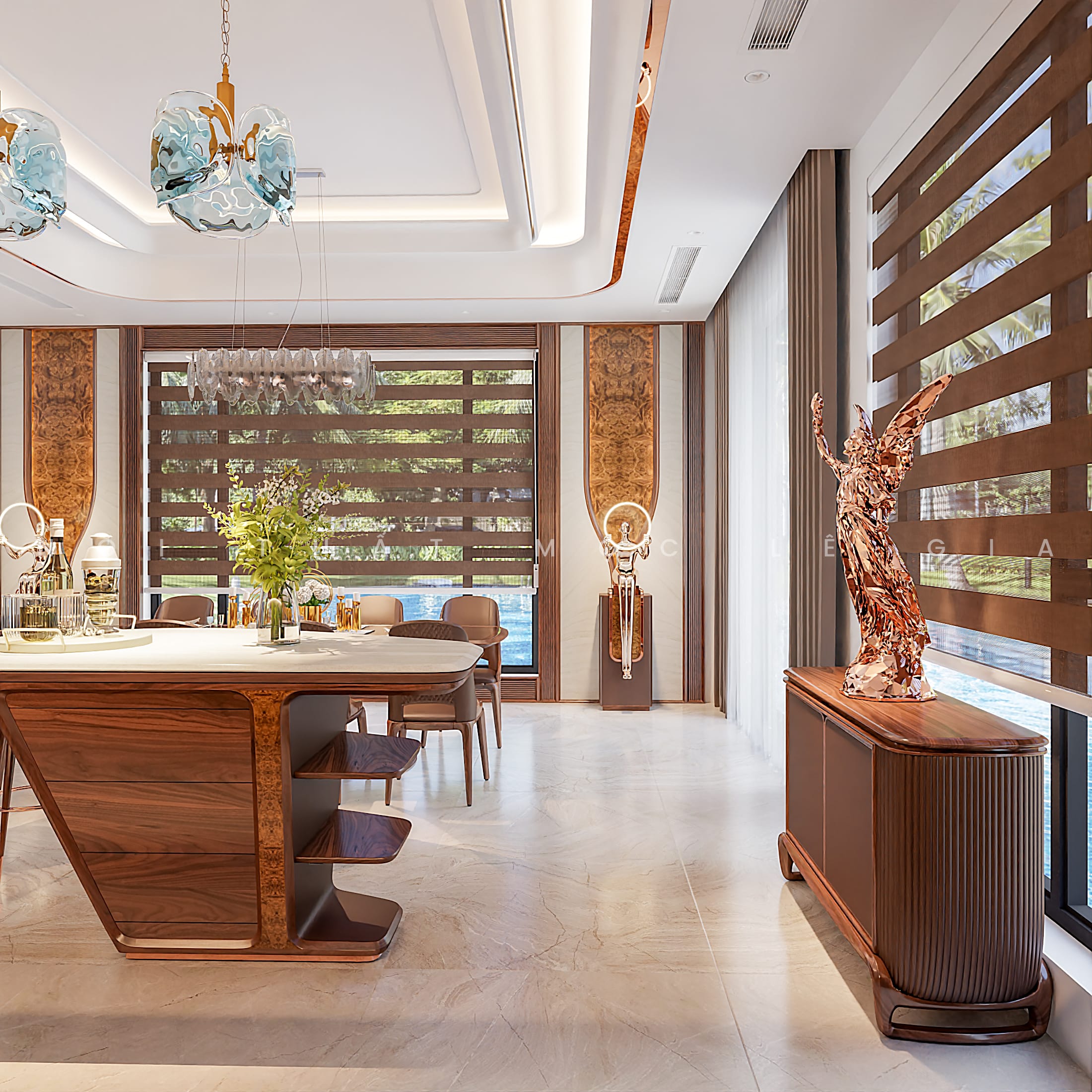 Mộc Lê Gia thiết kế phòng bếp gỗ óc chó