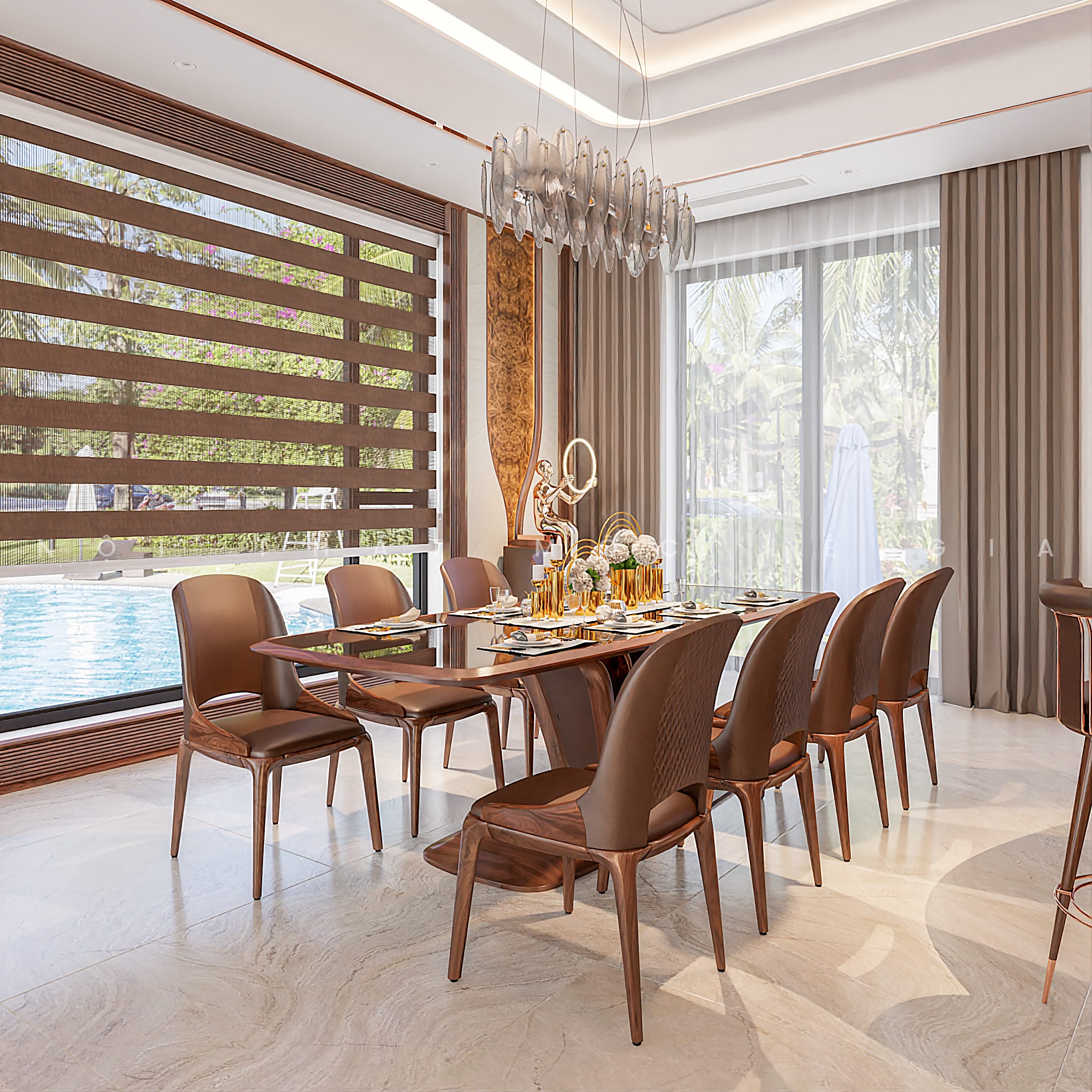 Mộc Lê Gia thiết kế phòng bếp gỗ óc chó