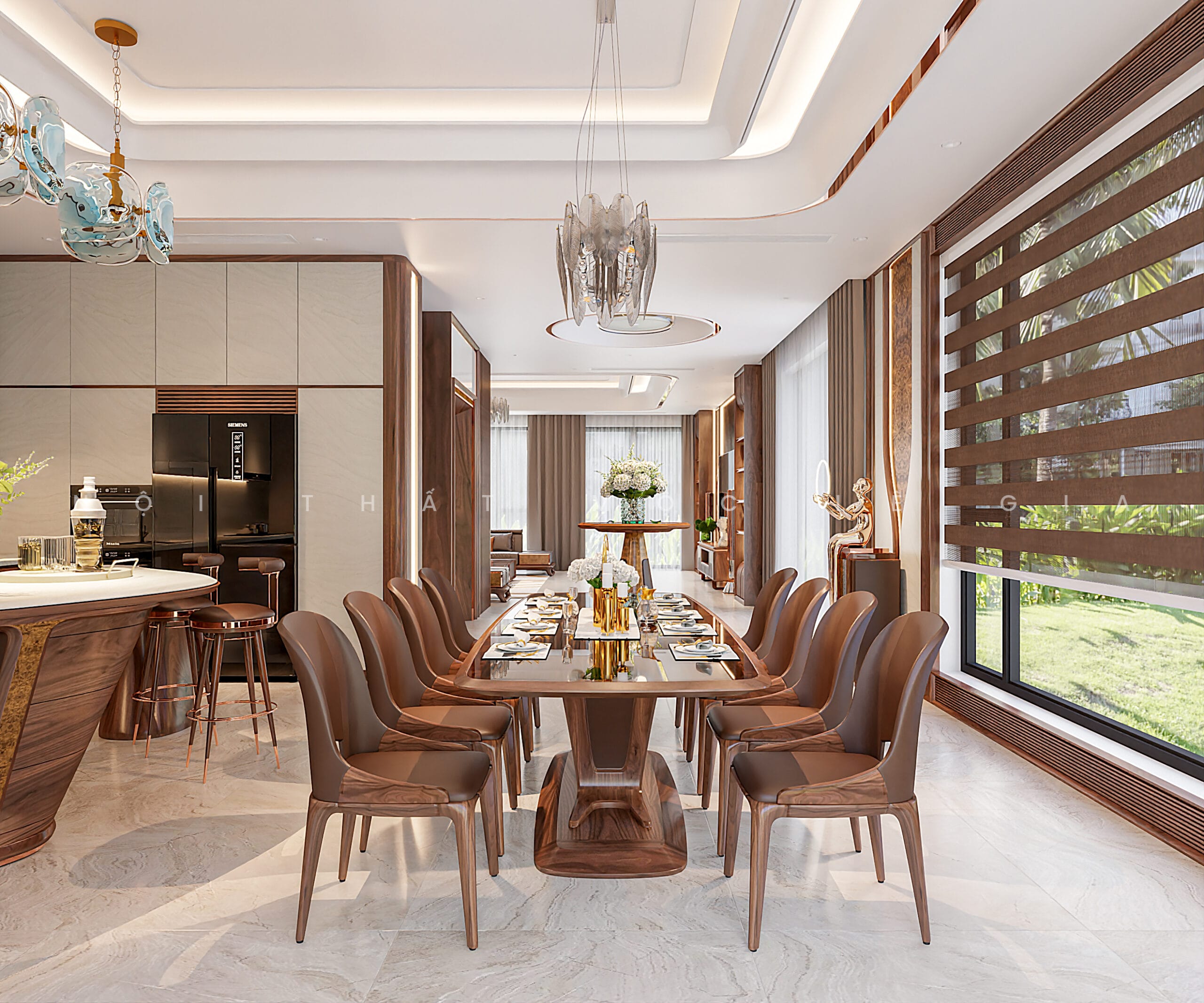 Mộc Lê Gia thiết kế phòng bếp gỗ óc chó