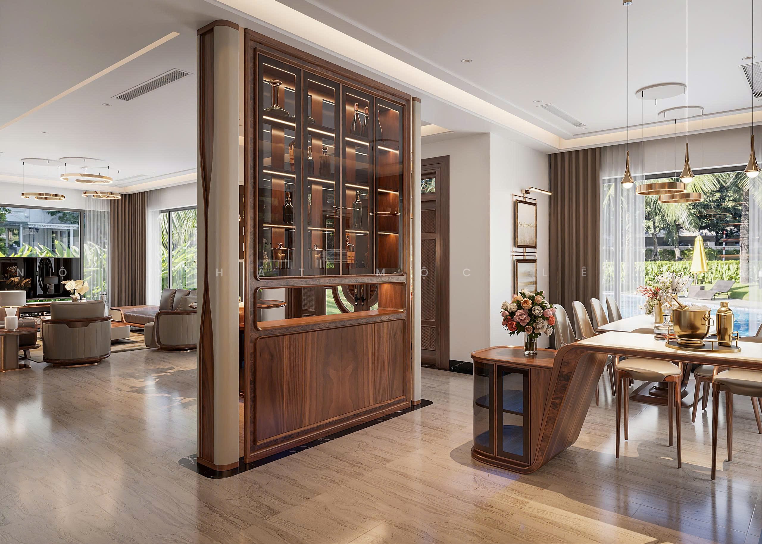 Mộc Lê Gia thiết kế phòng bếp gỗ óc chó