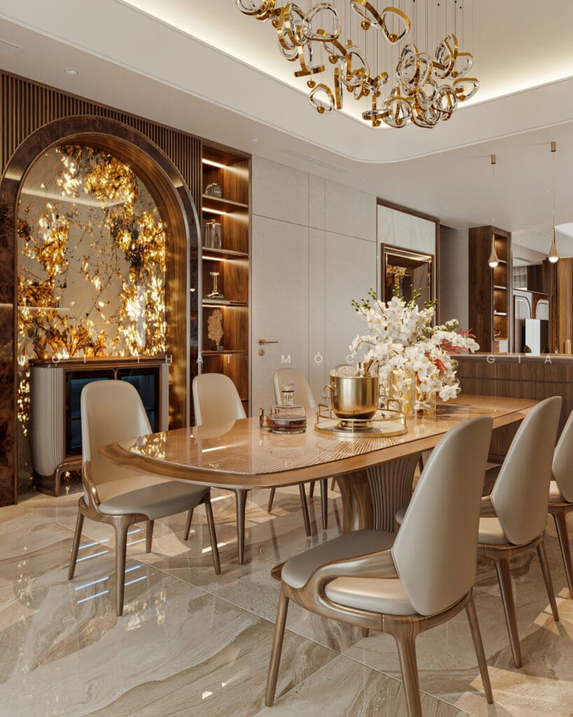 Mộc Lê Gia thiết kế phòng bếp gỗ óc chó