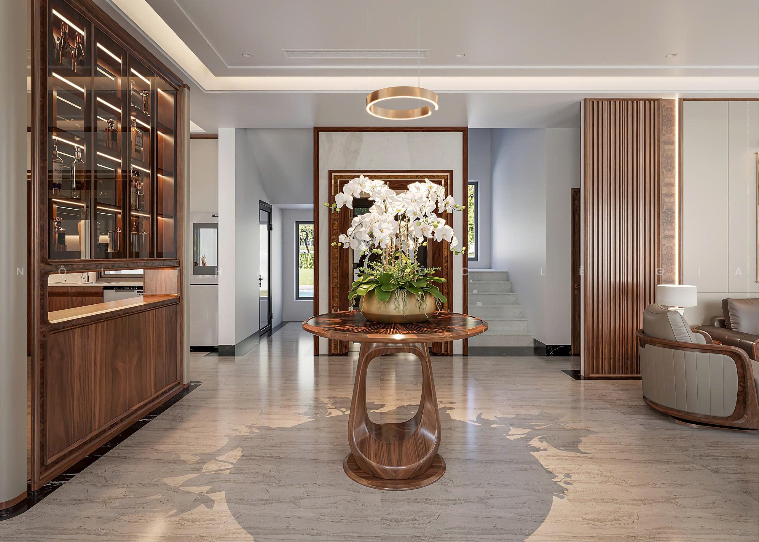 Mộc Lê Gia thiết kế phòng khách gỗ óc chó