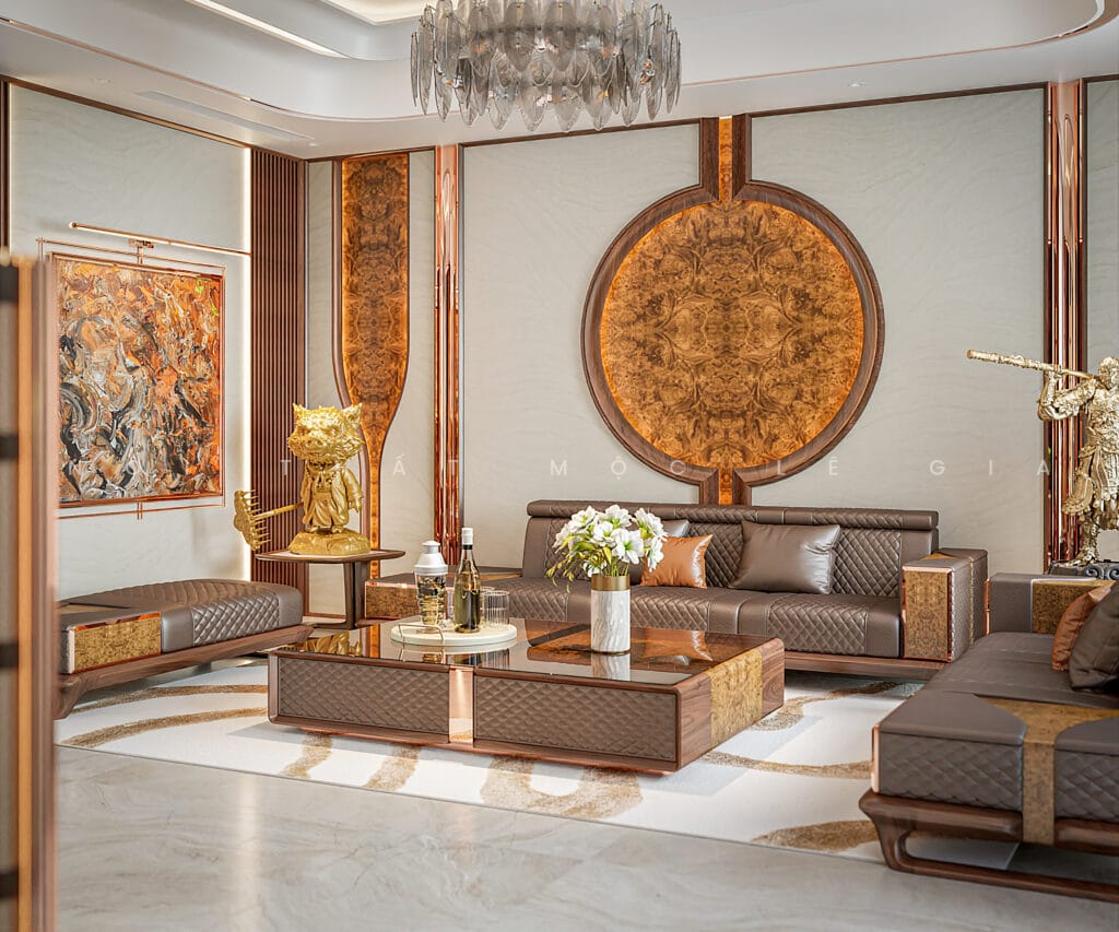 Mộc Lê Gia thiết kế phòng khách gỗ óc chó