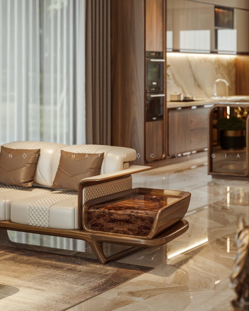 Mộc Lê Gia thiết kế phòng khách gỗ óc chó