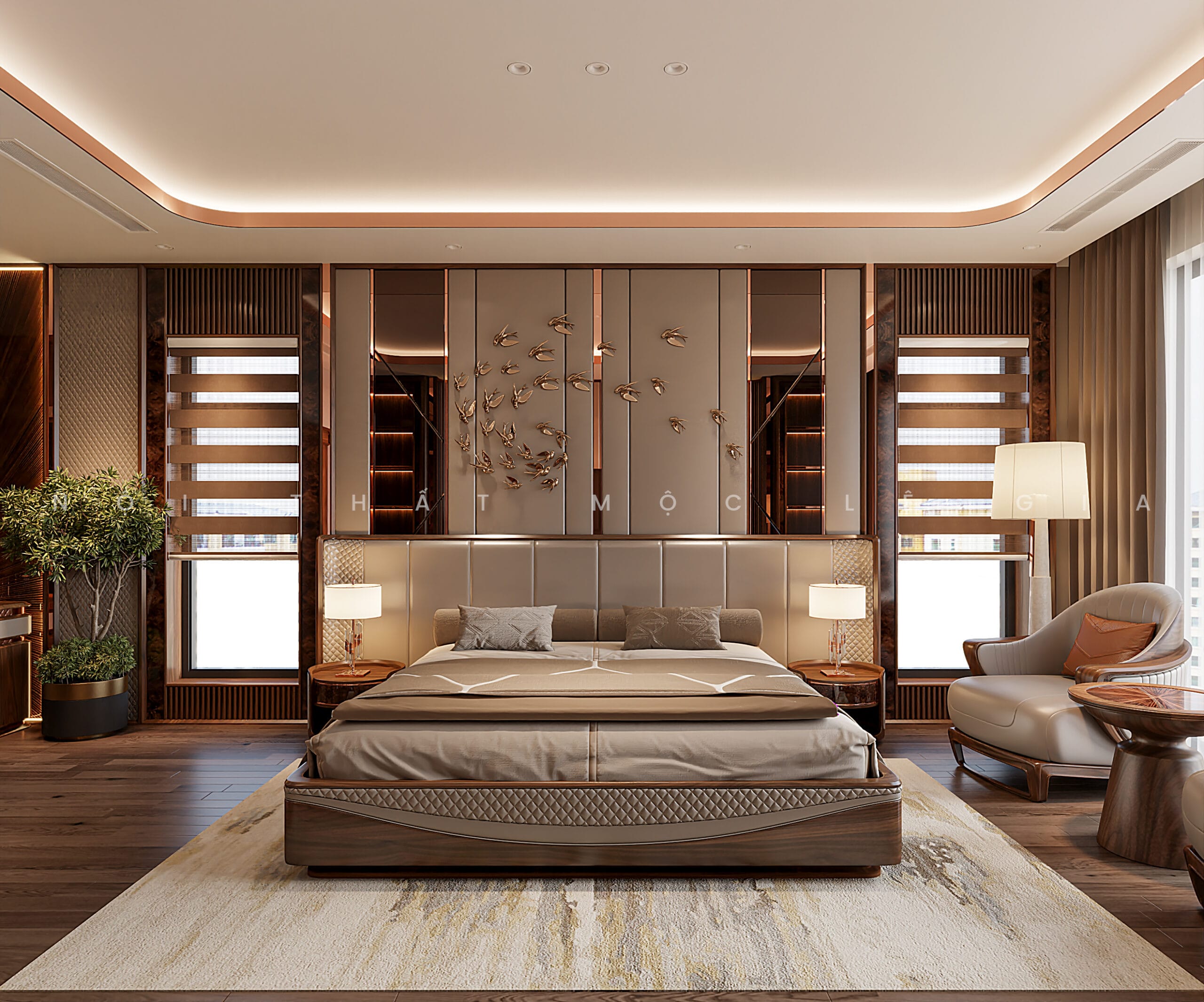 Mộc Lê Gia thiết kế phòng ngủ gỗ óc chó