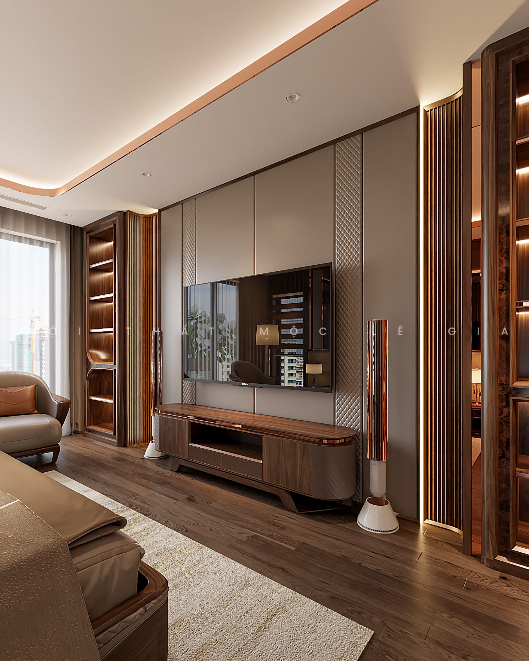 Mộc Lê Gia thiết kế phòng ngủ gỗ óc chó