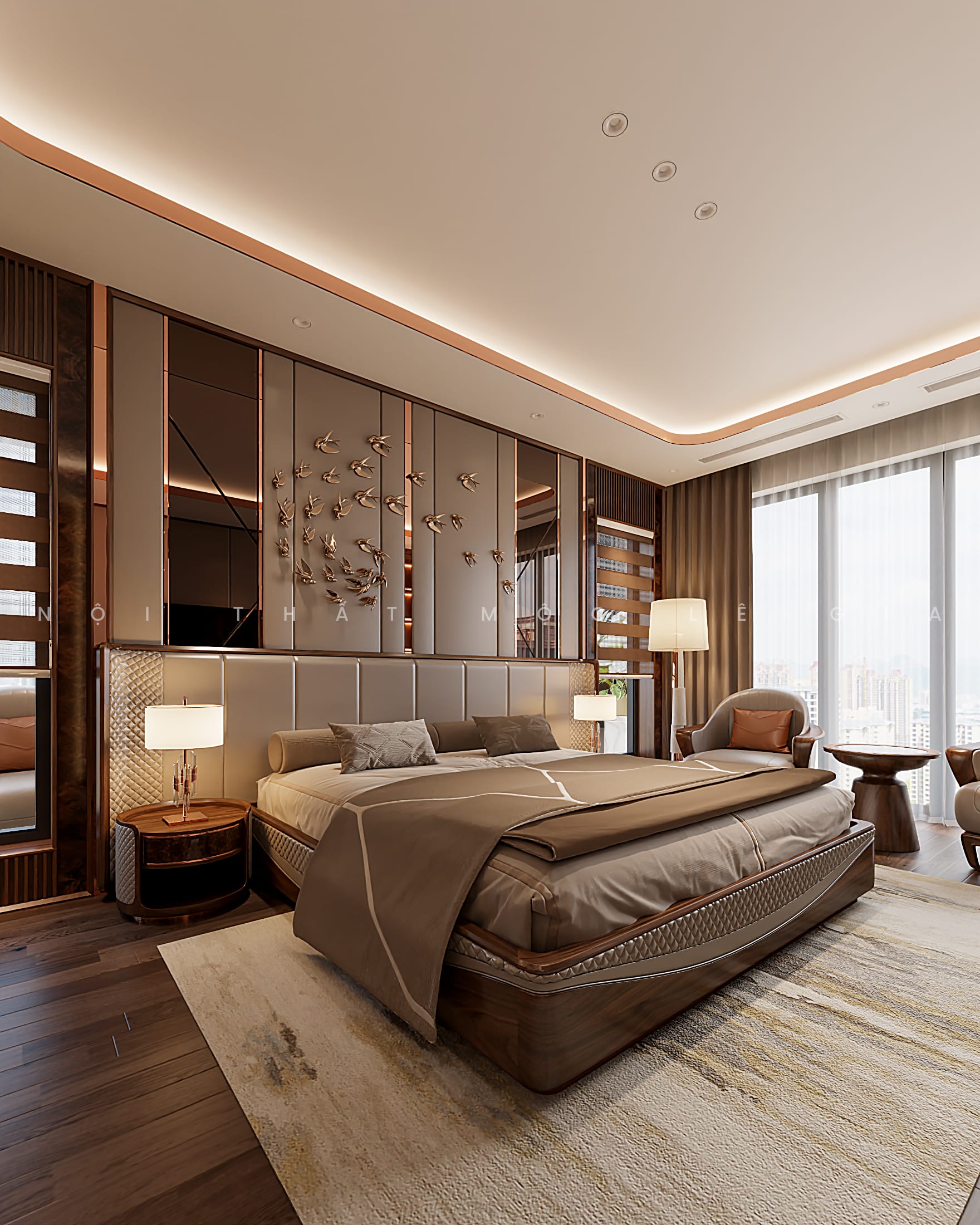 Mộc Lê Gia thiết kế phòng ngủ gỗ óc chó