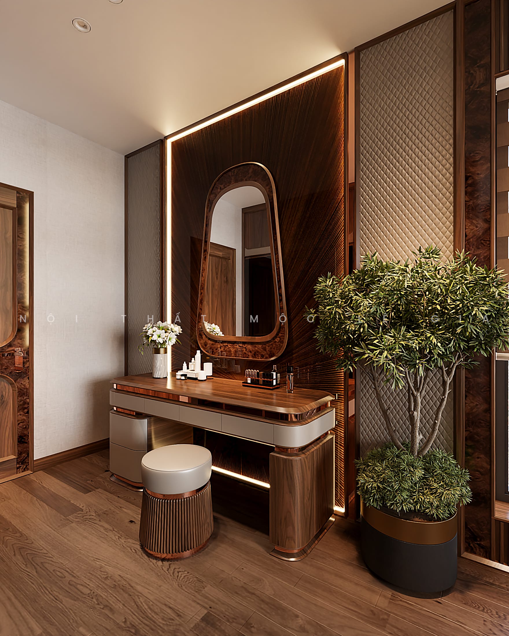 Mộc Lê Gia thiết kế phòng ngủ gỗ óc chó