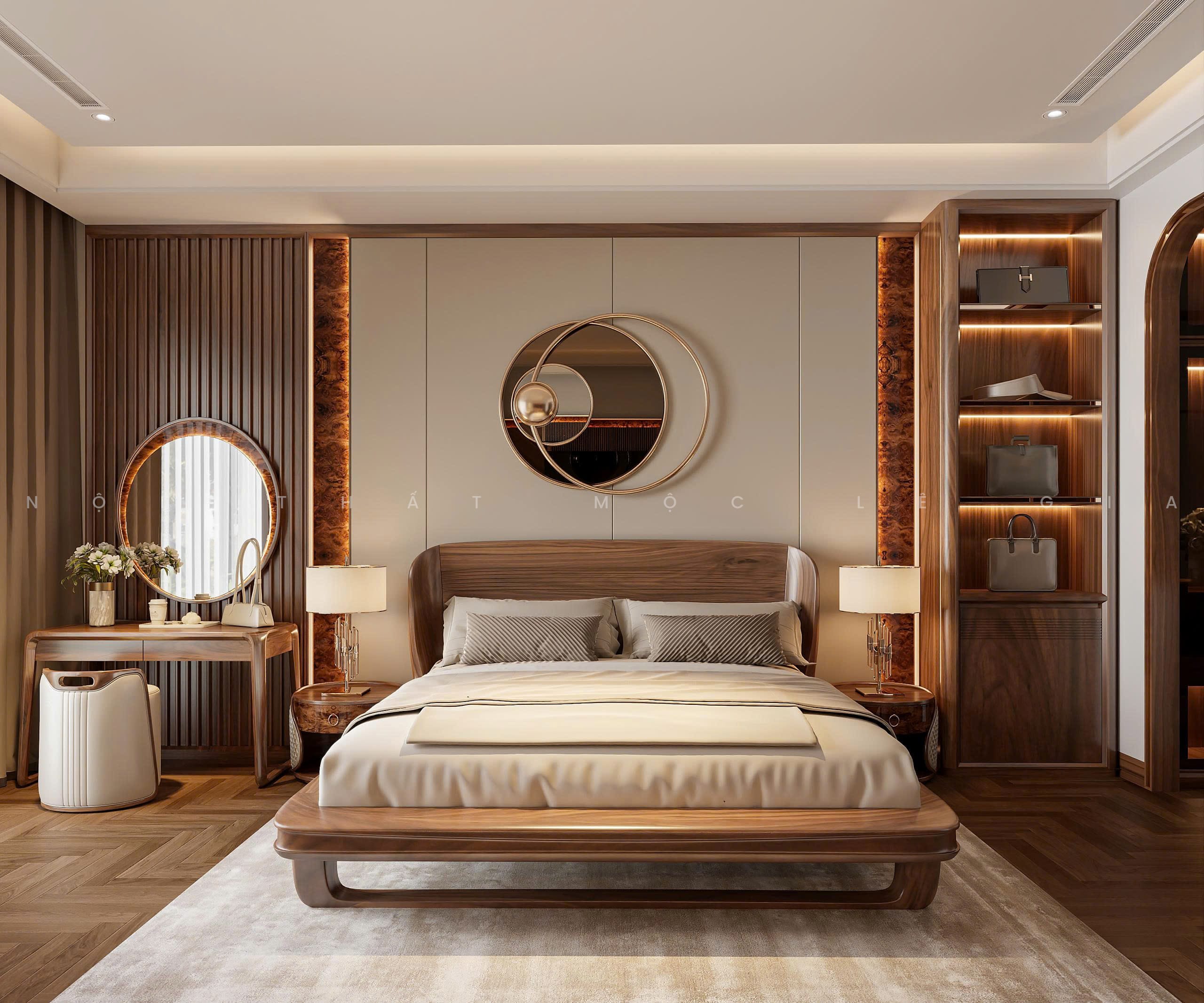 Mộc Lê Gia thiết kế phòng ngủ gỗ óc chó