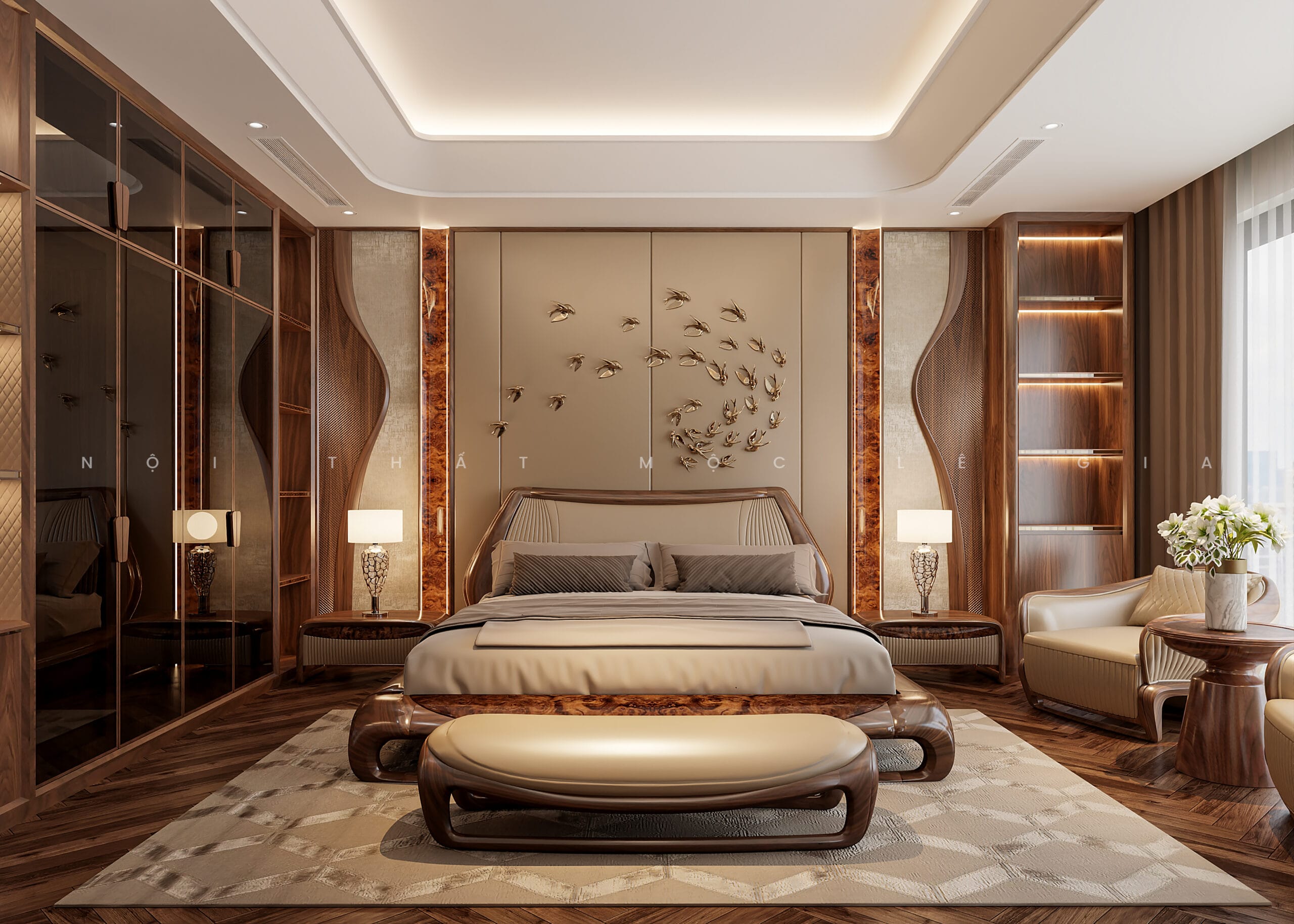 Mộc Lê Gia thiết kế phòng ngủ gỗ óc chó