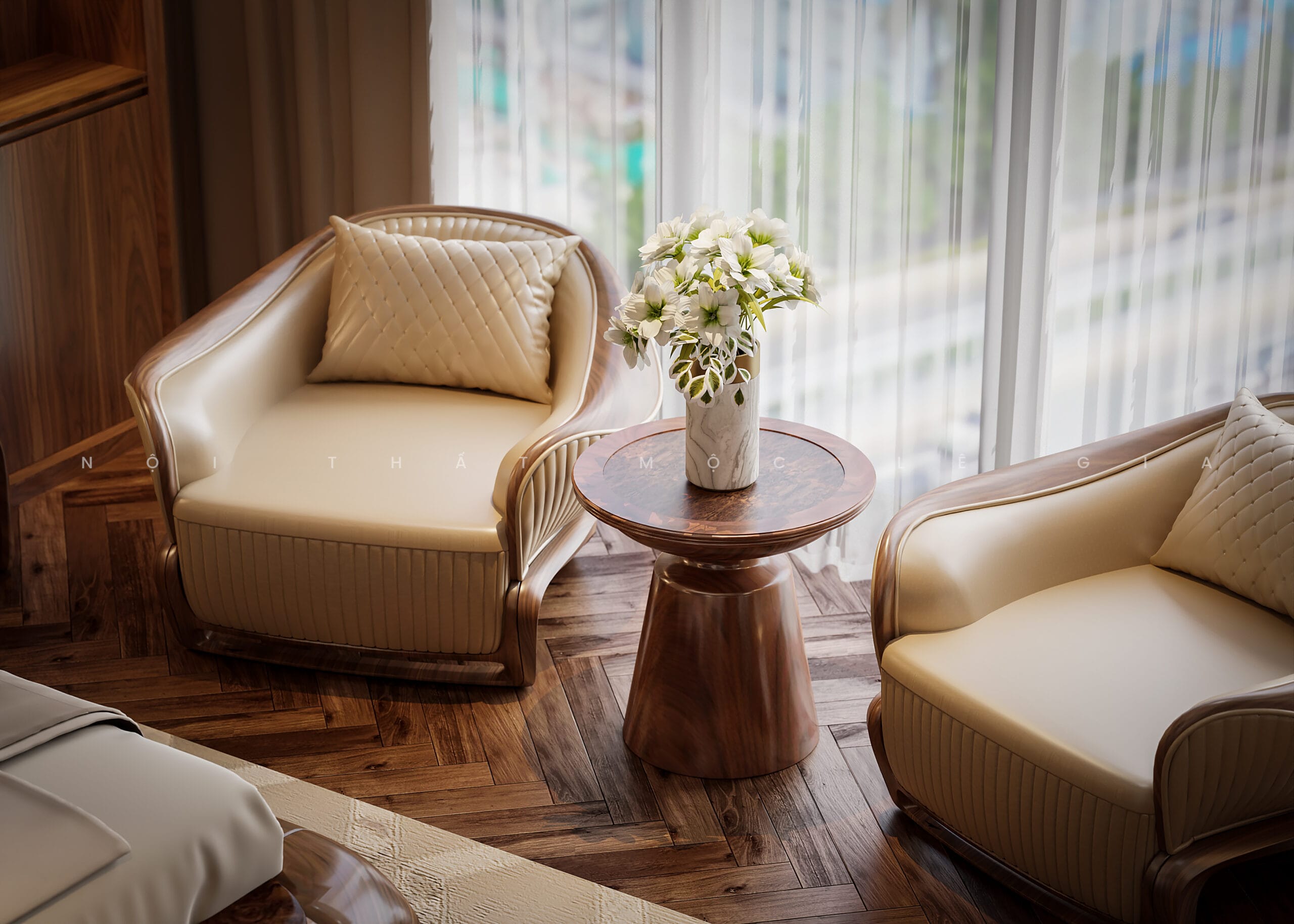 Mộc Lê Gia thiết kế phòng ngủ gỗ óc chó