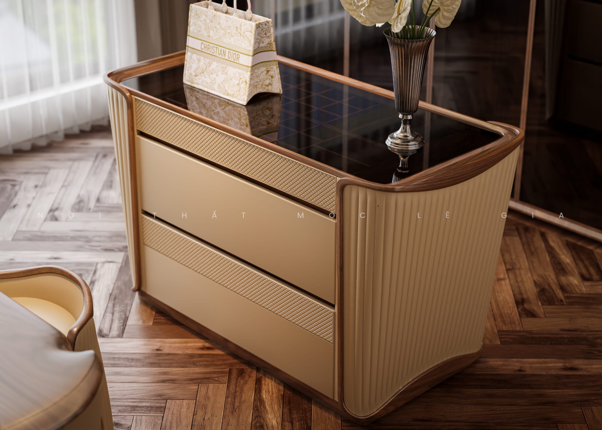 Mộc Lê Gia thiết kế phòng ngủ gỗ óc chó