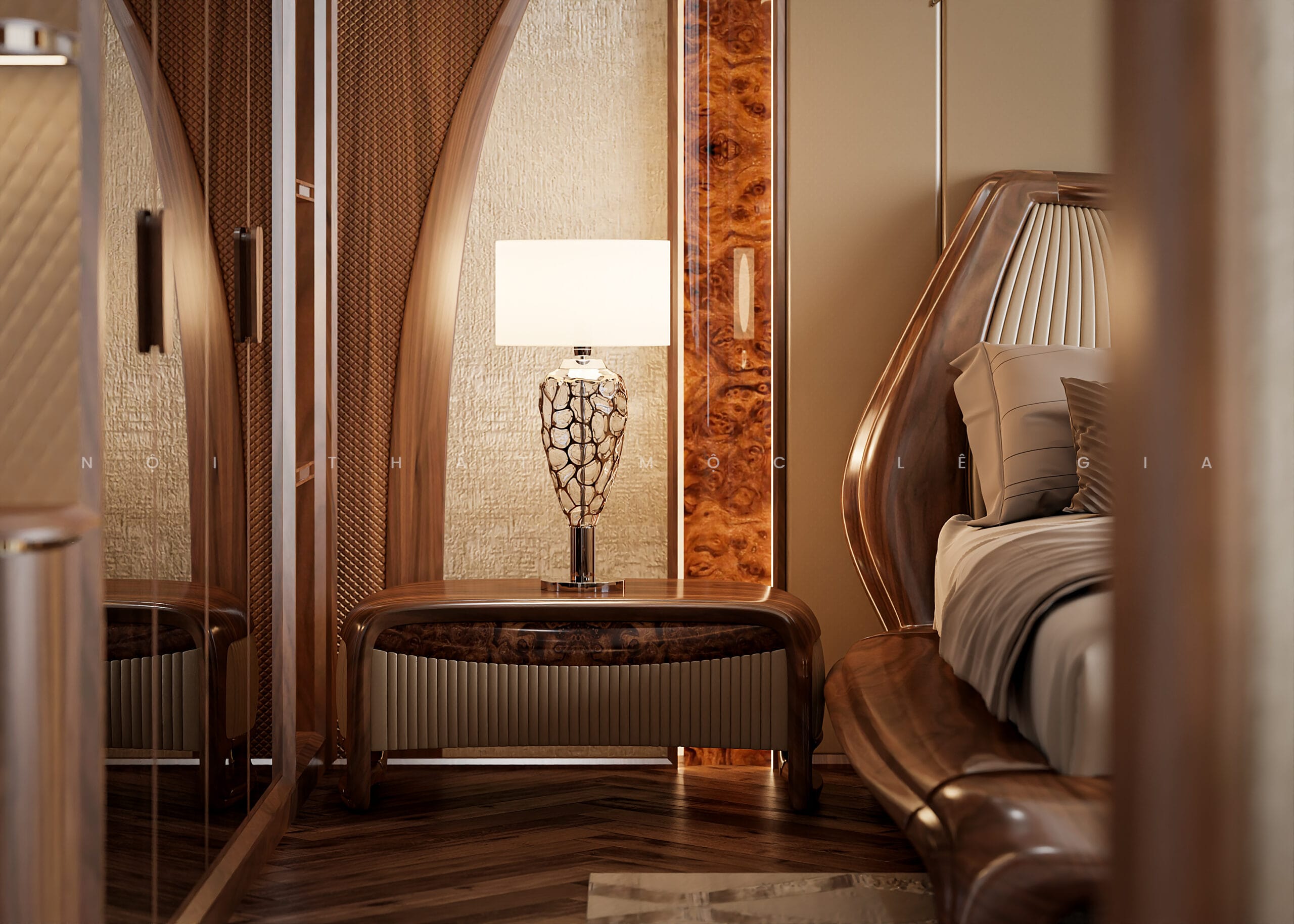 Mộc Lê Gia thiết kế phòng ngủ gỗ óc chó