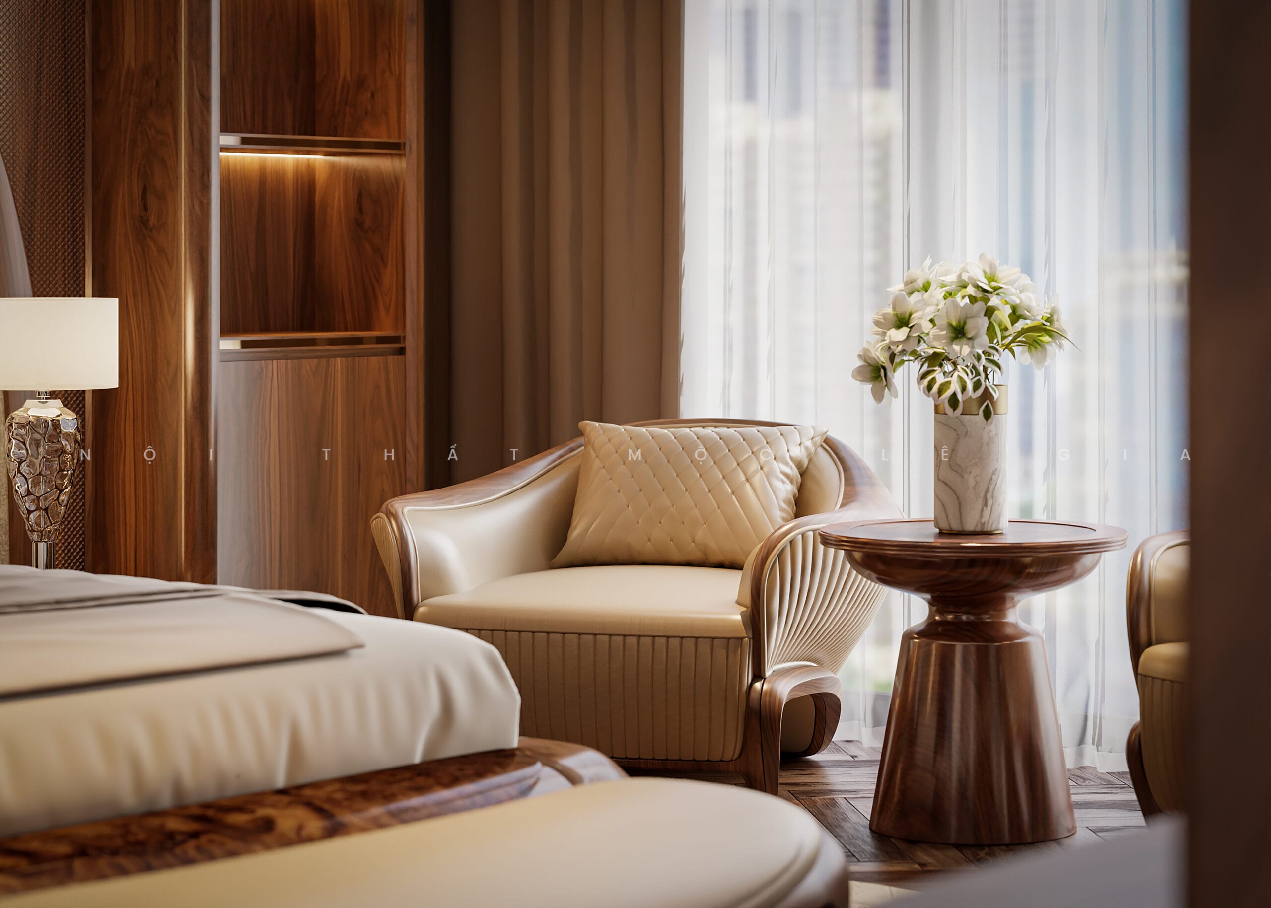 Mộc Lê Gia thiết kế phòng ngủ gỗ óc chó