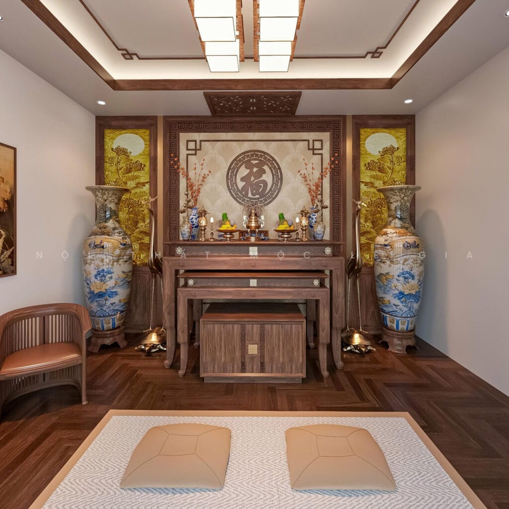 Mộc Lê Gia thiết kế phòng thờ gỗ óc chó