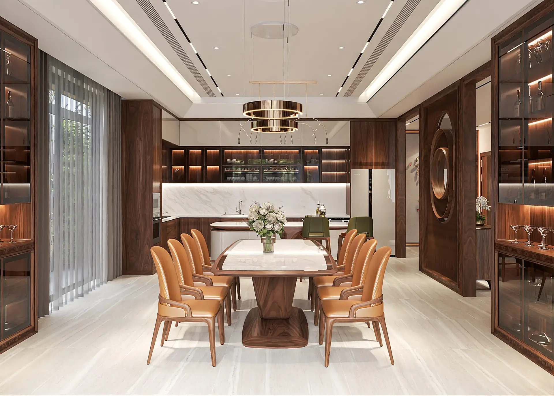 Thiết kế phòng bếp gỗ óc chó Mộc Lê Gia