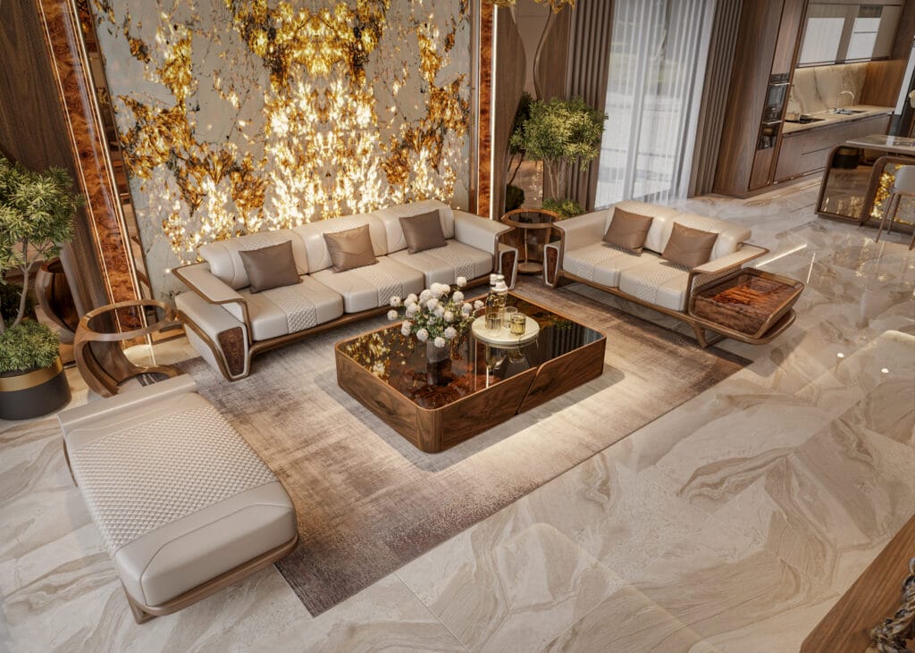 Phòng khách gỗ óc chó mộc lê gia