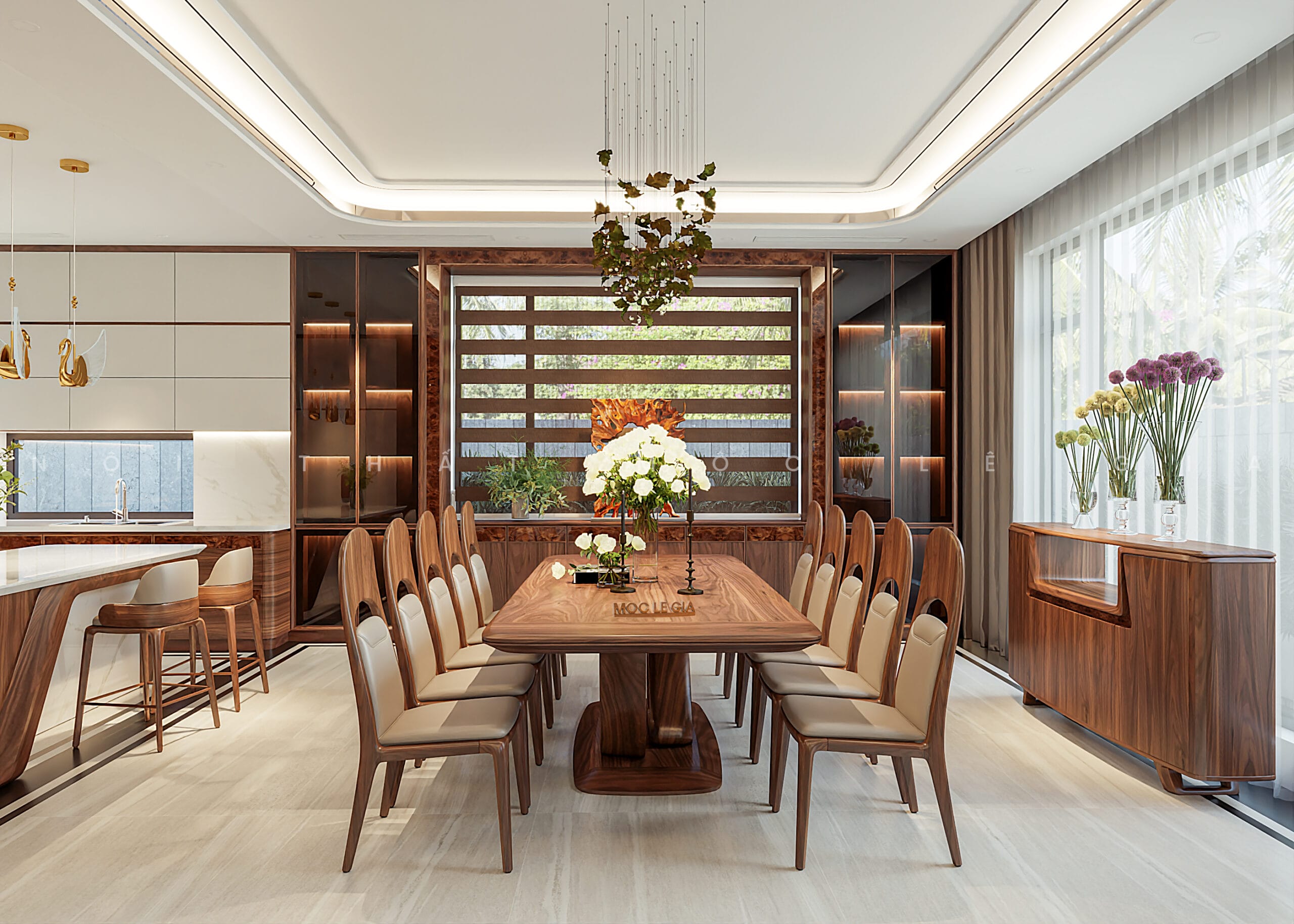 Thiết kế phòng bếp gỗ óc chó Mộc Lê Gia