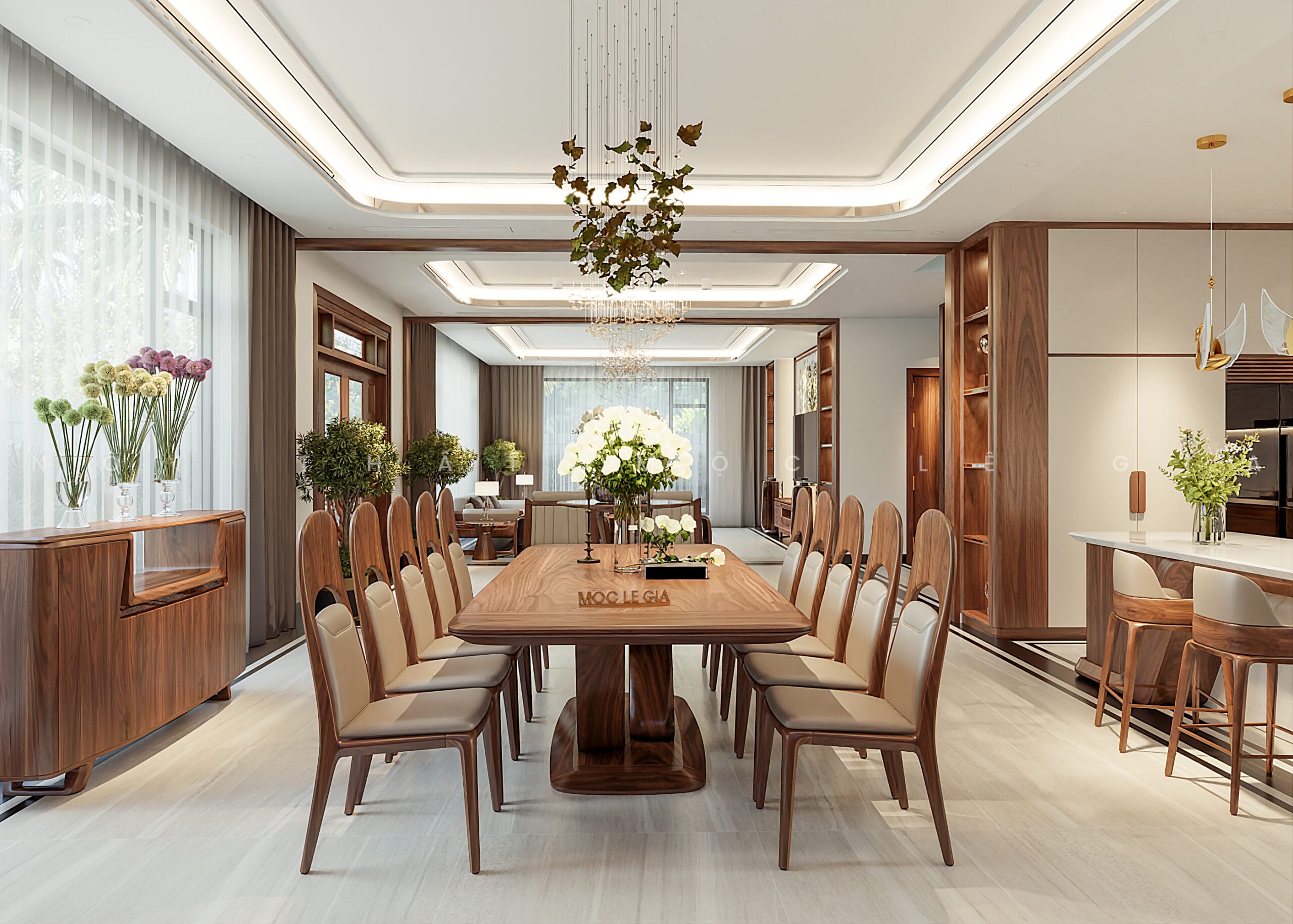 Thiết kế phòng bếp gỗ óc chó Mộc Lê Gia