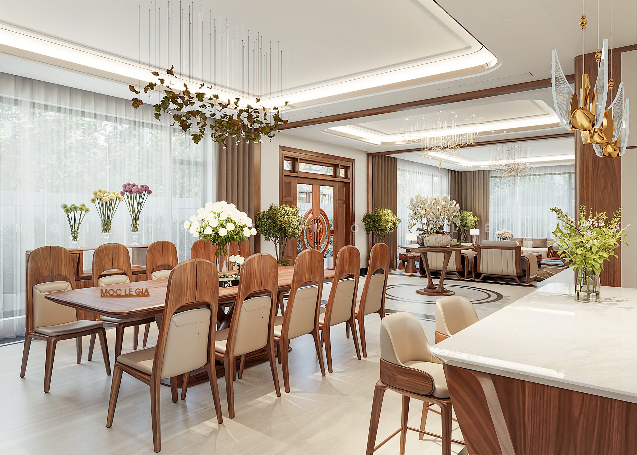 Thiết kế phòng bếp gỗ óc chó Mộc Lê Gia