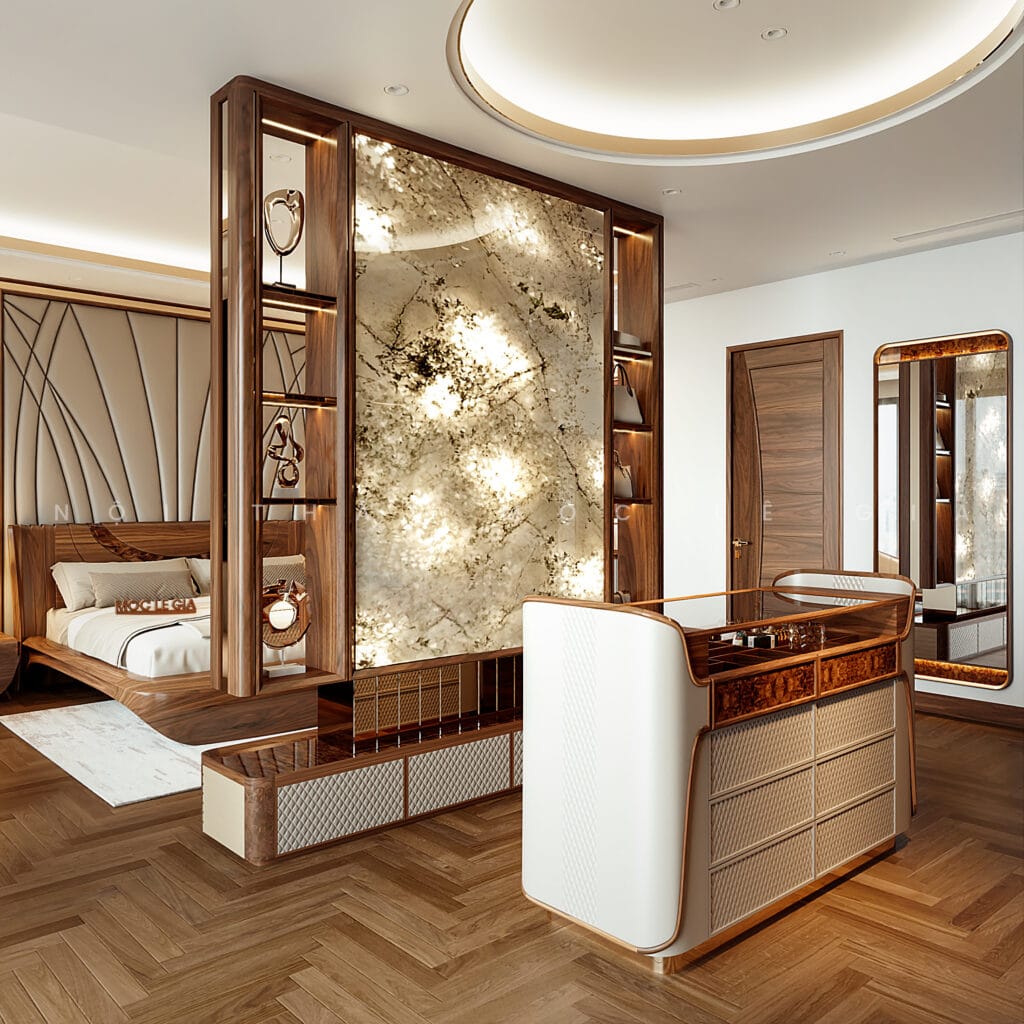 Thiết kế phòng ngủ gỗ óc chó Mộc Lê Gia