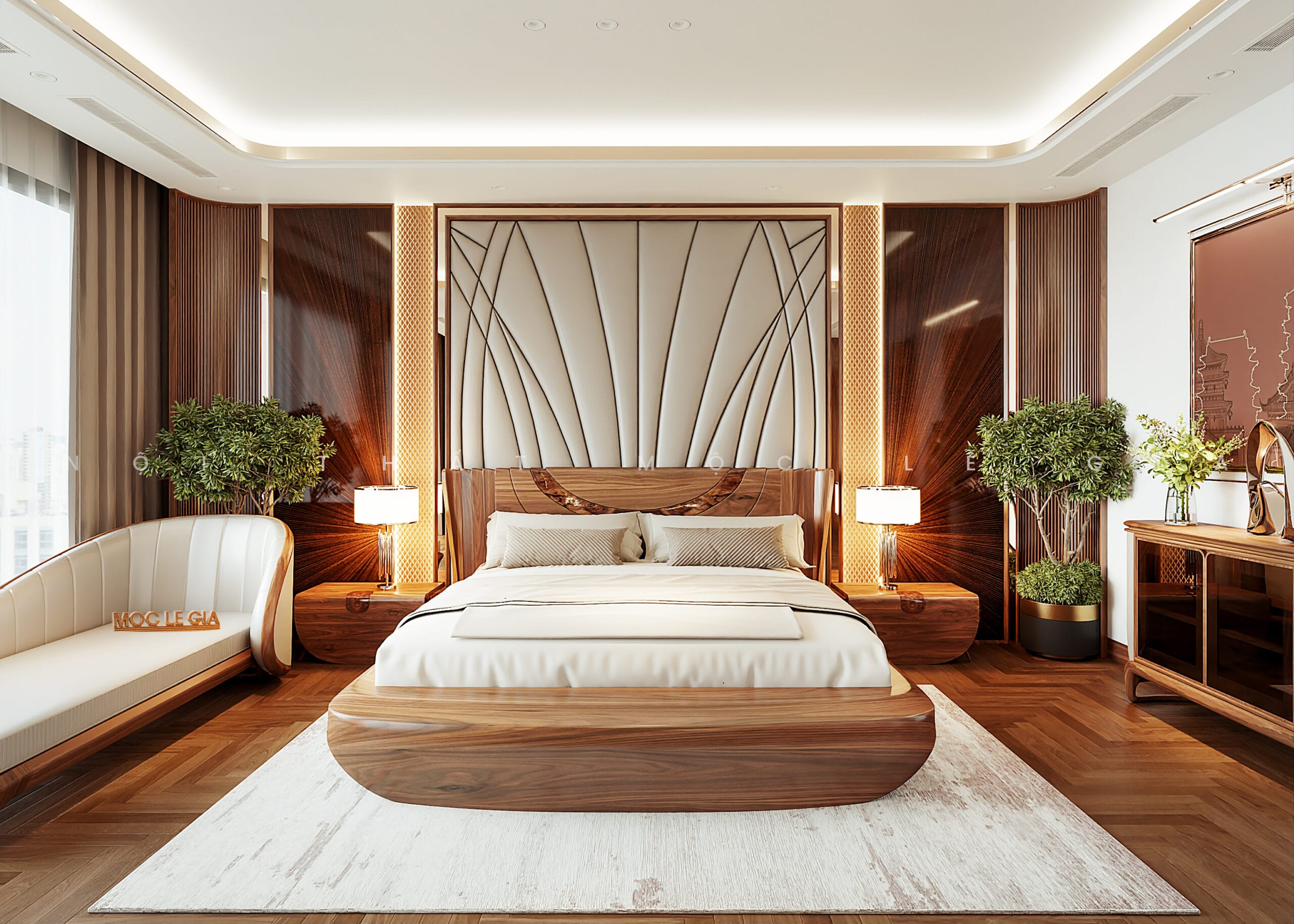 Thiết kế phòng ngủ gỗ óc chó Mộc Lê Gia