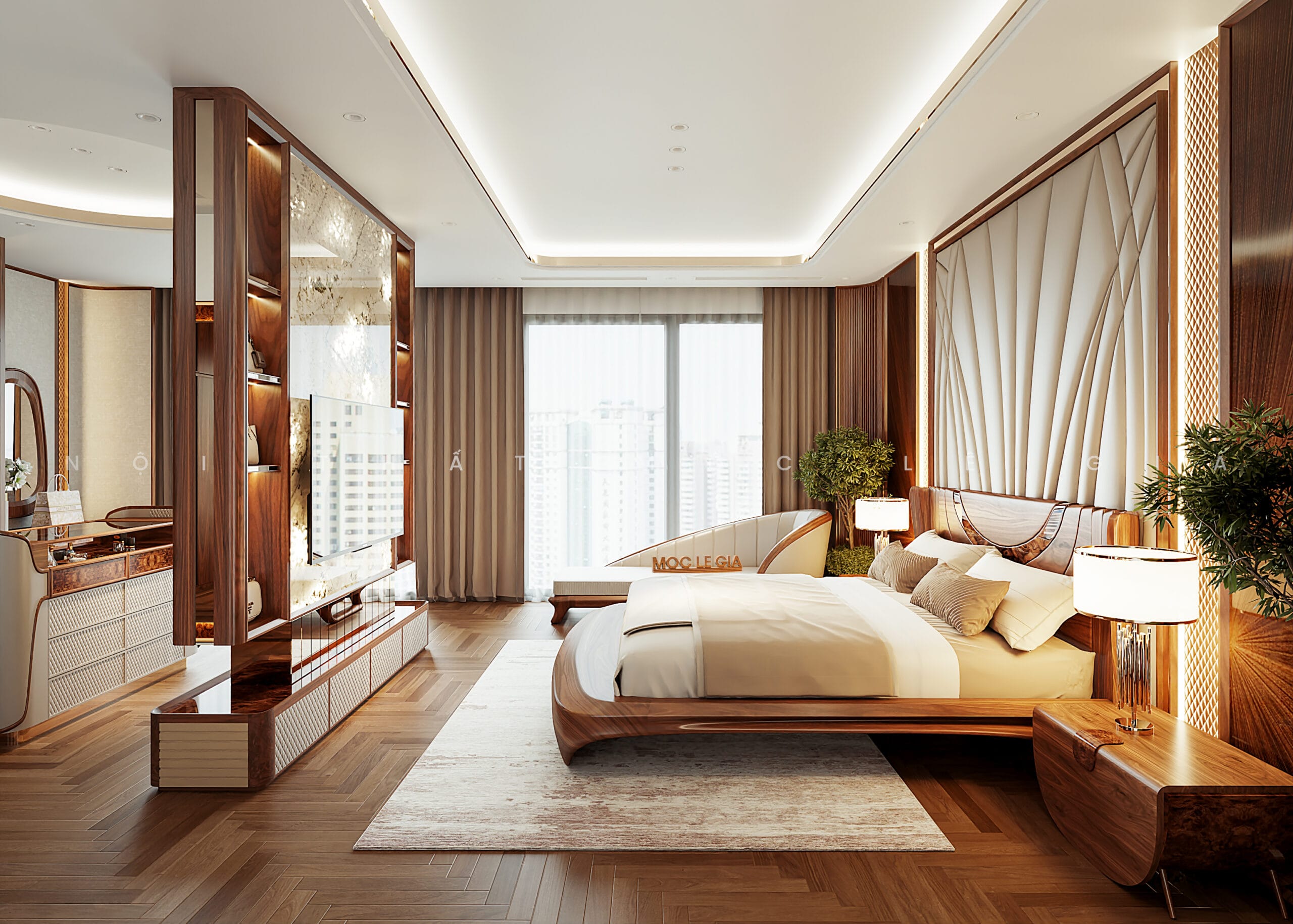 Thiết kế phòng ngủ gỗ óc chó Mộc Lê Gia