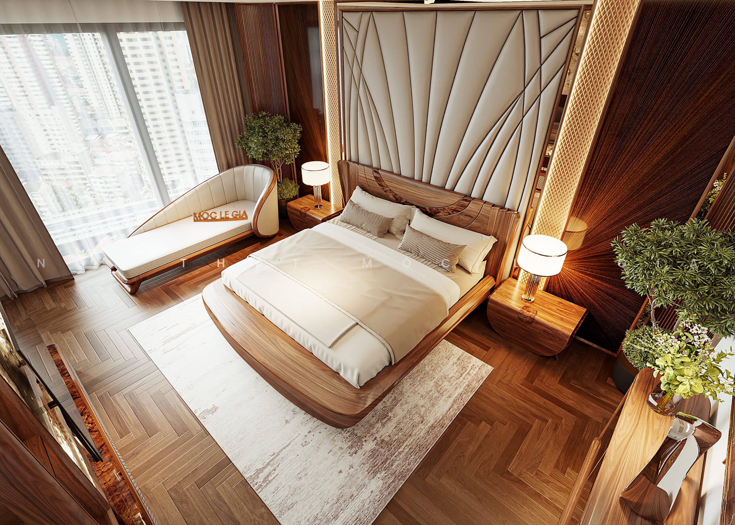 Thiết kế phòng ngủ gỗ óc chó Mộc Lê Gia