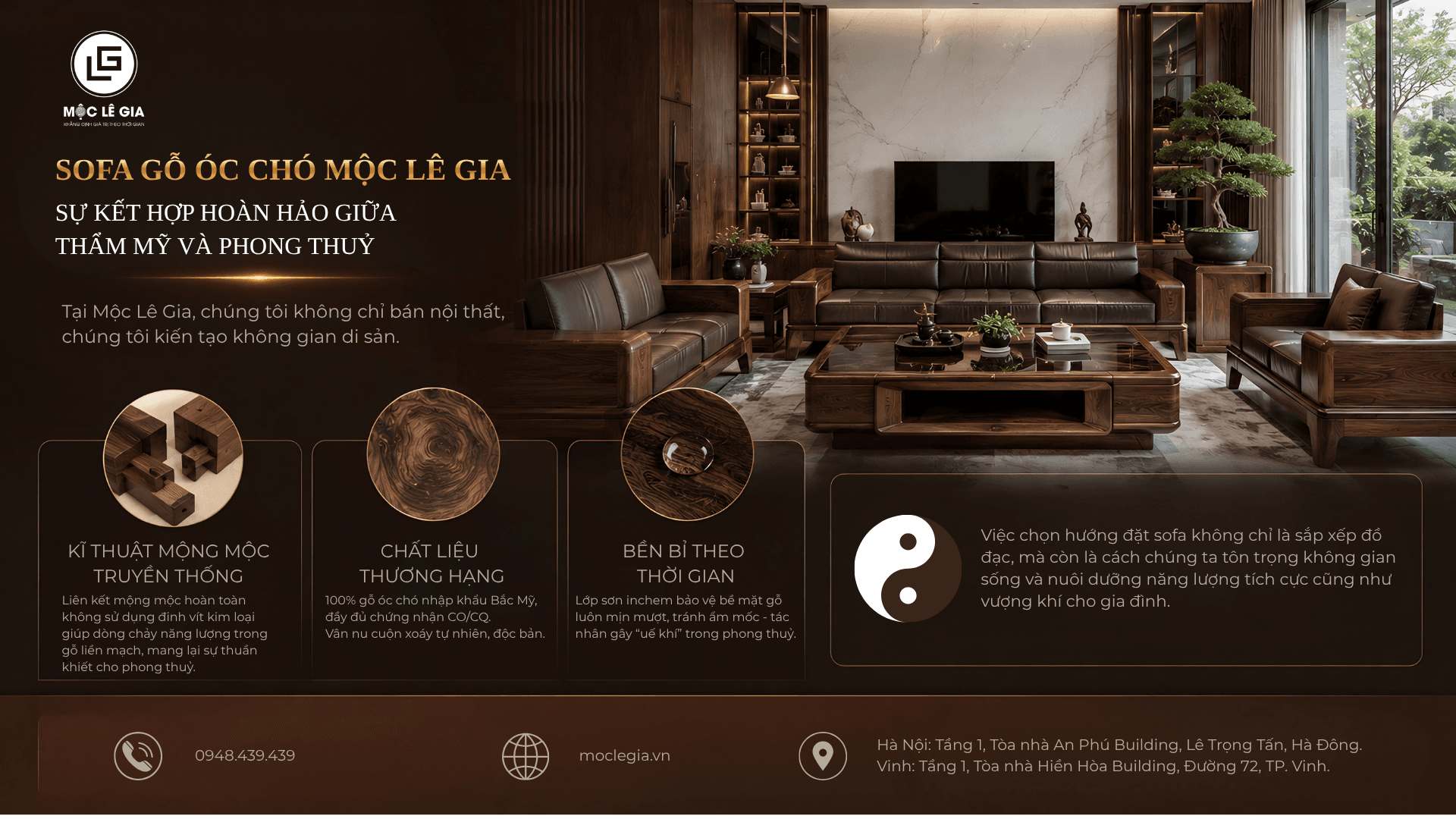 Sofa gỗ óc chó Mộc Lê Gia - Sự kết hợp hoàn hảo giữa Thẩm mỹ và Phong thủy